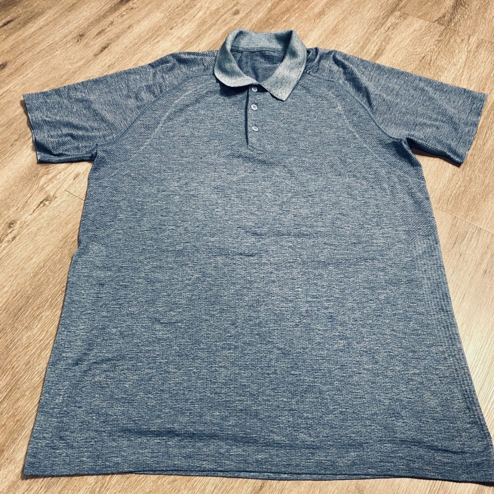 Lululemon Metal Vent Tech Polo Mens Large Heathered Blue Short Sleeve Athletic